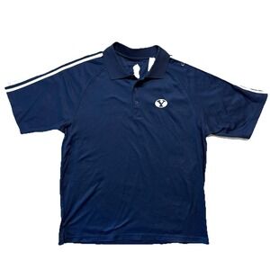 BYU Cougars Adidas Polo Shirt Men L Golf Stripes Embroidered Brigham Young‎ NWT